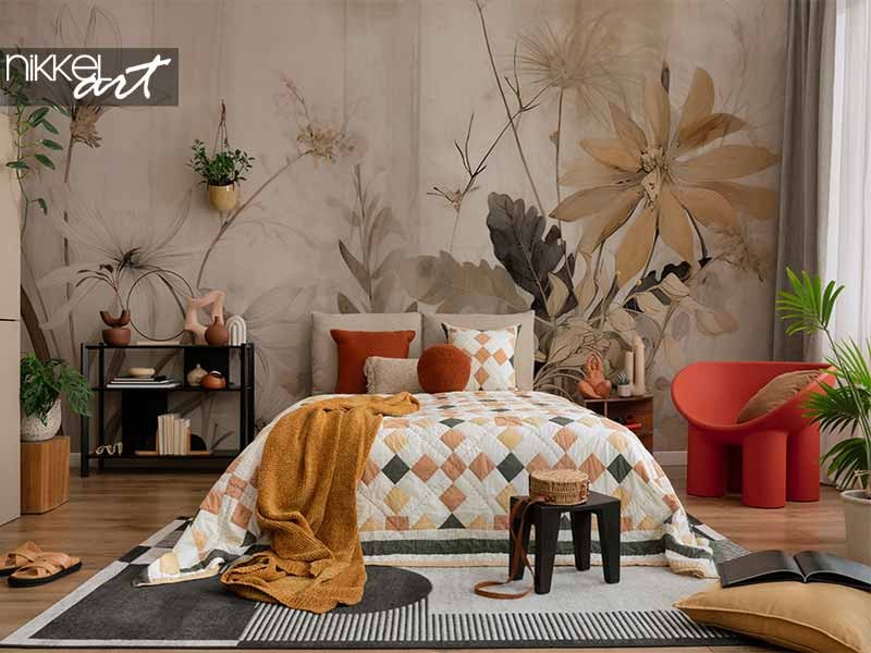 Selbstklebende Fototapete im Schlafzimmer mit einem tropischen trockenen Blatt